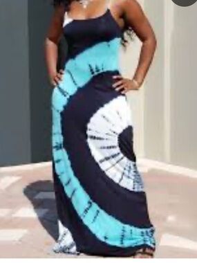 Black & Aqua Tie-Dye Maxi Dress - Women's Sleeveless Summer Dress